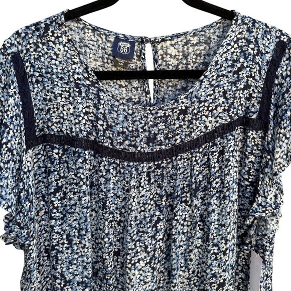 Route 66 Kmart Vintage Womens Blue Floral Flutter Sleeve Boho Shirt Blouse New X - Picture 7 of 9